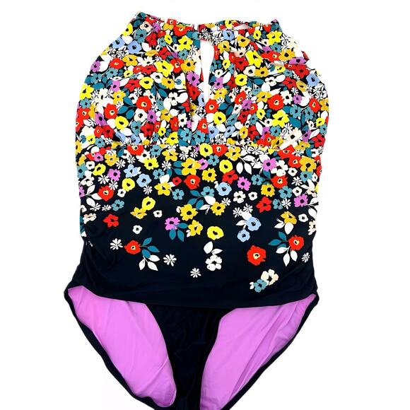 Anne Cole Plus 20W Flower Field Keyhole High‑Neck One‑Piece Swimsuit Swimwear - Picture 3 of 10